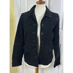 Helium Women's Suede Leather Jacket Button Front Black Size Medium